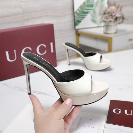 GUCCI 26S HEELED SANDALS 105 MM IN CREAM WHITE PATENT CALFSKIN