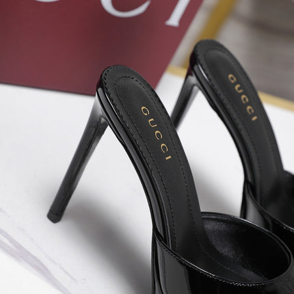 GUCCI 26S HEELED SANDALS 105 MM IN BLACK PATENT CALFSKIN