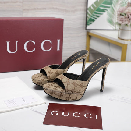 GUCCI 26S HEELED SANDALS 105 MM IN BEIGE CANVAS