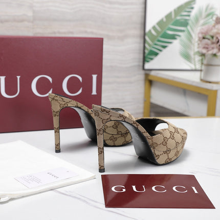 GUCCI 26S HEELED SANDALS 105 MM IN BEIGE CANVAS