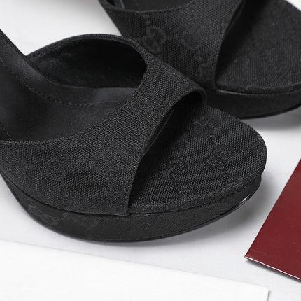 GUCCI 26S HEELED SANDALS 105 MM IN BLACK CANVAS