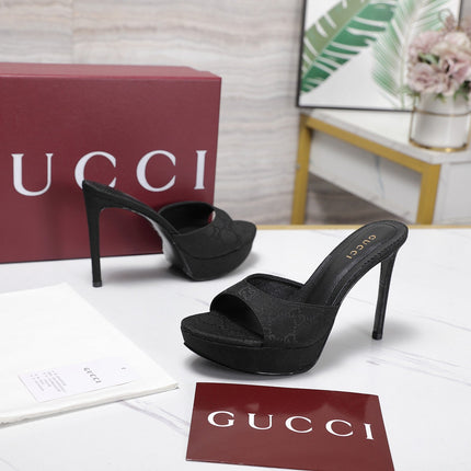 GUCCI 26S HEELED SANDALS 105 MM IN BLACK CANVAS