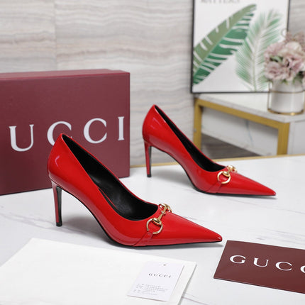 GUCCI 26S HORSEBIT PUMPS 85 MM IN RED PATENT CALFSKIN