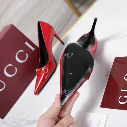 GUCCI 26S HORSEBIT PUMPS 85 MM IN RED PATENT CALFSKIN