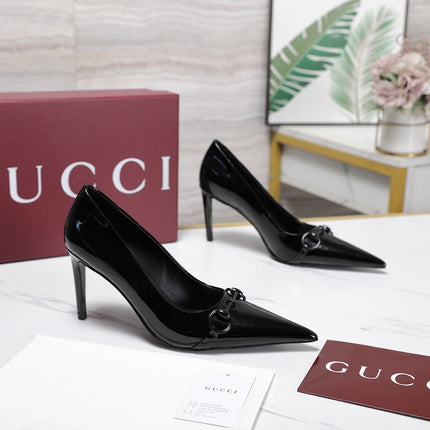 GUCCI 26S HORSEBIT PUMPS 85 MM IN BLACK PATENT CALFSKIN