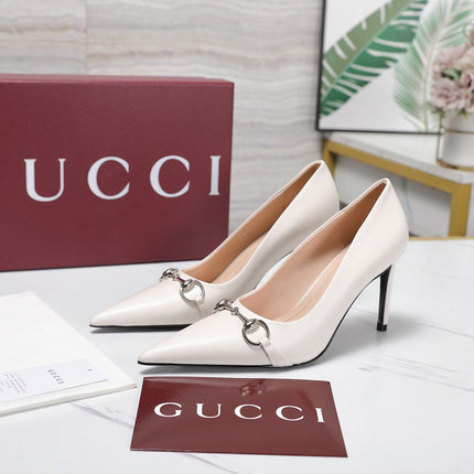 GUCCI 26S HORSEBIT PUMPS 85 MM IN CREAM WHITE CALFSKIN