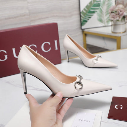 GUCCI 26S HORSEBIT PUMPS 85 MM IN CREAM WHITE CALFSKIN