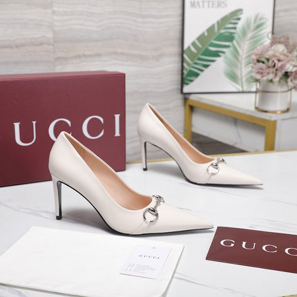 GUCCI 26S HORSEBIT PUMPS 85 MM IN CREAM WHITE CALFSKIN