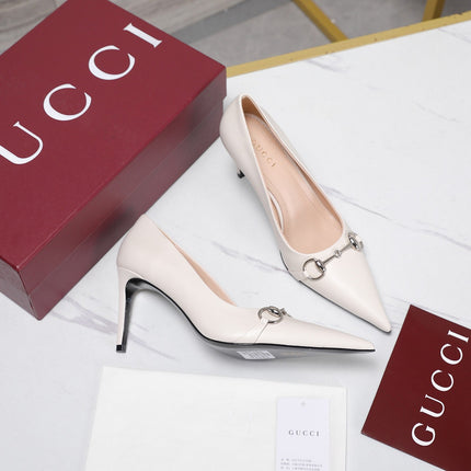 GUCCI 26S HORSEBIT PUMPS 85 MM IN CREAM WHITE CALFSKIN