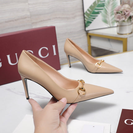 GUCCI 26S HORSEBIT PUMPS 85 MM IN BEIGE CALFSKIN