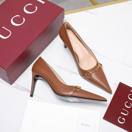 GUCCI 26S HORSEBIT PUMPS 85 MM IN LIGHT BROWN CALFSKIN