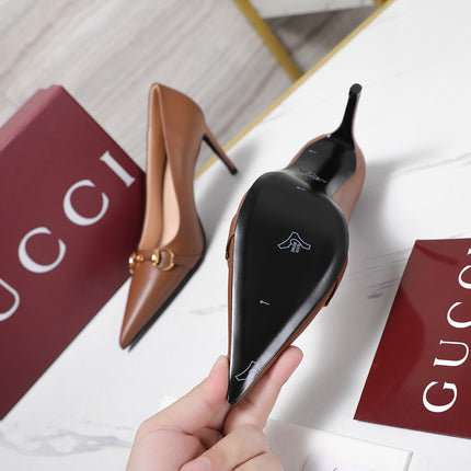 GUCCI 26S HORSEBIT PUMPS 85 MM IN LIGHT BROWN CALFSKIN