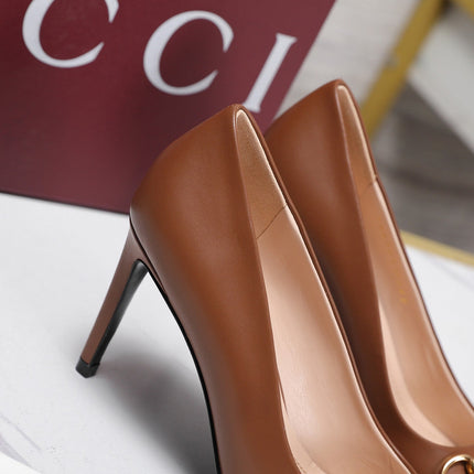 GUCCI 26S HORSEBIT PUMPS 85 MM IN LIGHT BROWN CALFSKIN