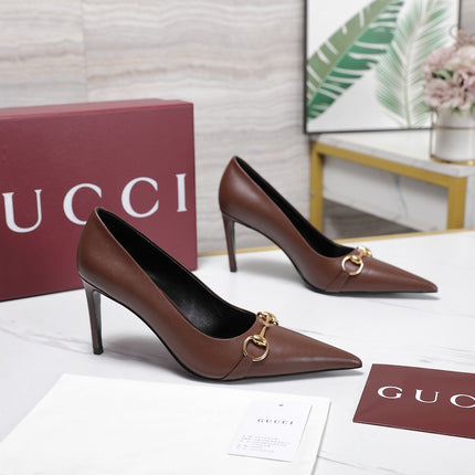 GUCCI 26S HORSEBIT PUMPS 85 MM IN DARK BROWN CALFSKIN