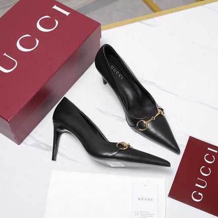 GUCCI 26S HORSEBIT PUMPS 85 MM IN BLACK CALFSKIN