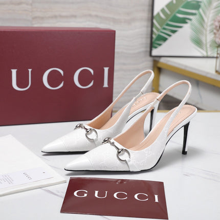 GUCCI 26S SLINGBACK PUMPS 85 MM IN WHITE CANVAS AND CALFSKIN
