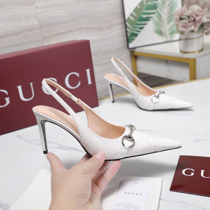 GUCCI 26S SLINGBACK PUMPS 85 MM IN WHITE CANVAS AND CALFSKIN