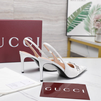 GUCCI 26S SLINGBACK PUMPS 85 MM IN WHITE CANVAS AND CALFSKIN