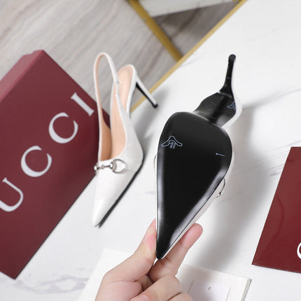 GUCCI 26S SLINGBACK PUMPS 85 MM IN WHITE CANVAS AND CALFSKIN