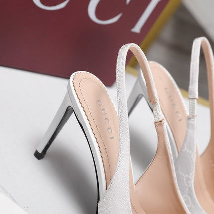 GUCCI 26S SLINGBACK PUMPS 85 MM IN WHITE CANVAS AND CALFSKIN