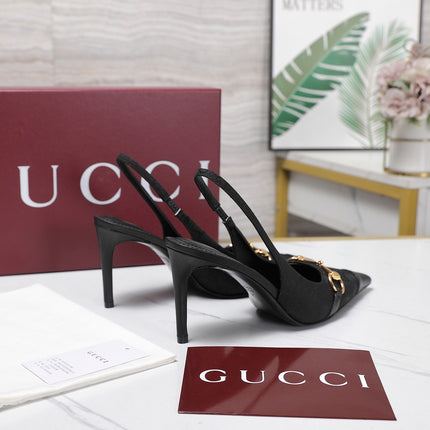 GUCCI 26S SLINGBACK PUMPS 85 MM IN BLACK CANVAS AND CALFSKIN