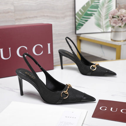 GUCCI 26S SLINGBACK PUMPS 85 MM IN BLACK CANVAS AND CALFSKIN