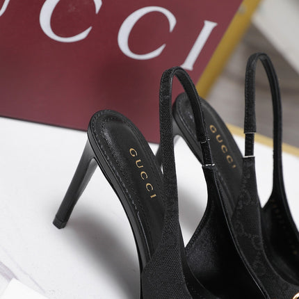 GUCCI 26S SLINGBACK PUMPS 85 MM IN BLACK CANVAS AND CALFSKIN