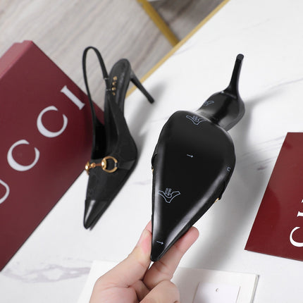 GUCCI 26S SLINGBACK PUMPS 85 MM IN BLACK CANVAS AND CALFSKIN