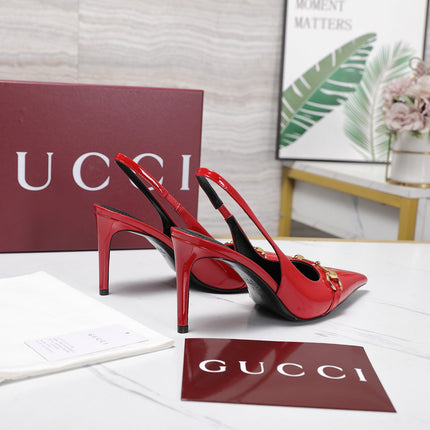 GUCCI 26S SLINGBACK PUMPS 85 MM IN RED GLOSSY CALFSKIN