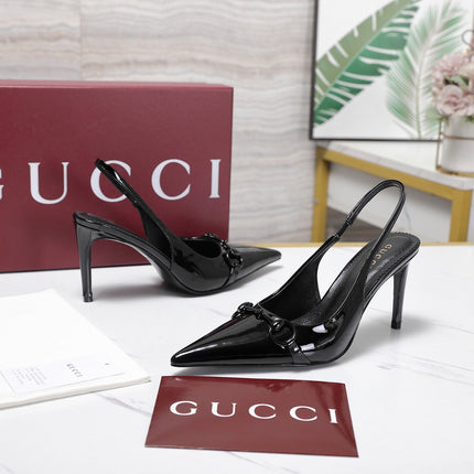 GUCCI 26S SLINGBACK PUMPS 85 MM IN BLACK GLOSSY CALFSKIN