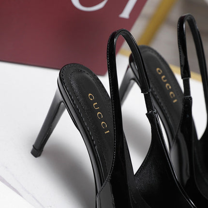 GUCCI 26S SLINGBACK PUMPS 85 MM IN BLACK GLOSSY CALFSKIN