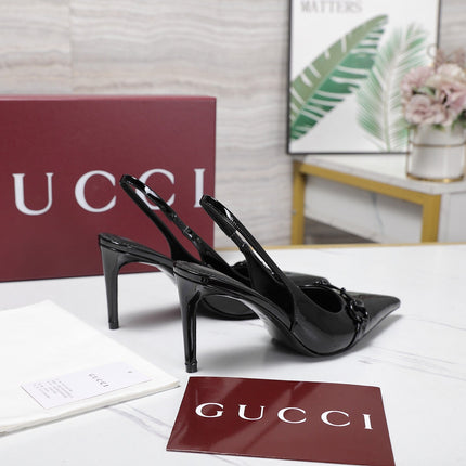 GUCCI 26S SLINGBACK PUMPS 85 MM IN BLACK GLOSSY CALFSKIN