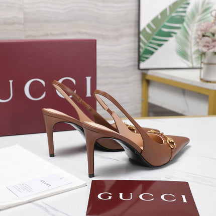 GUCCI 26S SLINGBACK PUMPS 85 MM IN LIGHT BROWN CALFSKIN