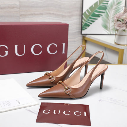GUCCI 26S SLINGBACK PUMPS 85 MM IN LIGHT BROWN CALFSKIN