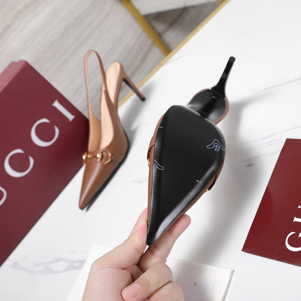 GUCCI 26S SLINGBACK PUMPS 85 MM IN LIGHT BROWN CALFSKIN