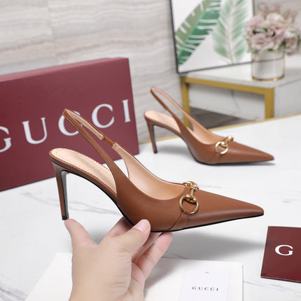 GUCCI 26S SLINGBACK PUMPS 85 MM IN LIGHT BROWN CALFSKIN