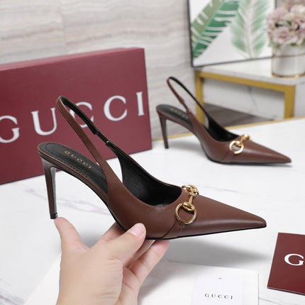 GUCCI 26S SLINGBACK PUMPS 85 MM IN DARK BROWN CALFSKIN