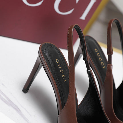 GUCCI 26S SLINGBACK PUMPS 85 MM IN DARK BROWN CALFSKIN