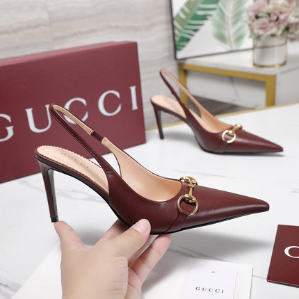 GUCCI 26S SLINGBACK PUMPS 85 MM IN BURGUNDY CALFSKIN