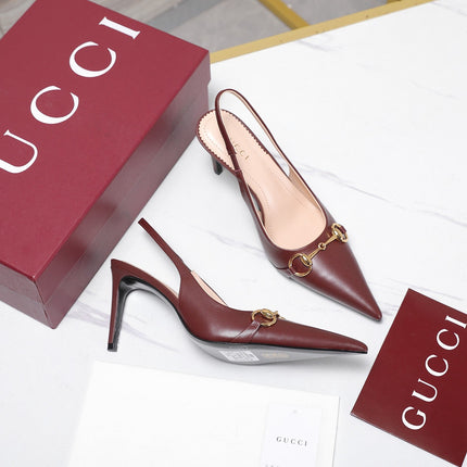 GUCCI 26S SLINGBACK PUMPS 85 MM IN BURGUNDY CALFSKIN