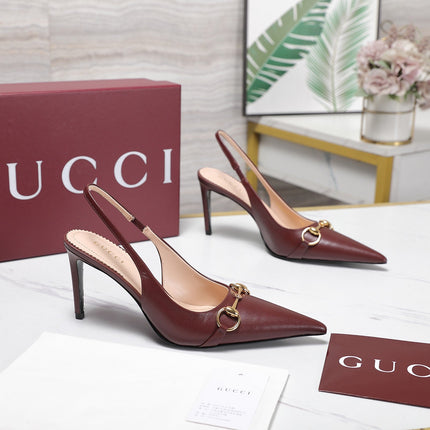 GUCCI 26S SLINGBACK PUMPS 85 MM IN BURGUNDY CALFSKIN