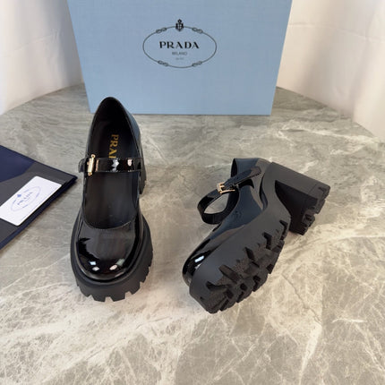PRADA 26S MARY JANE PUMPS 85 MM IN BLACK PATENT CALFSKIN