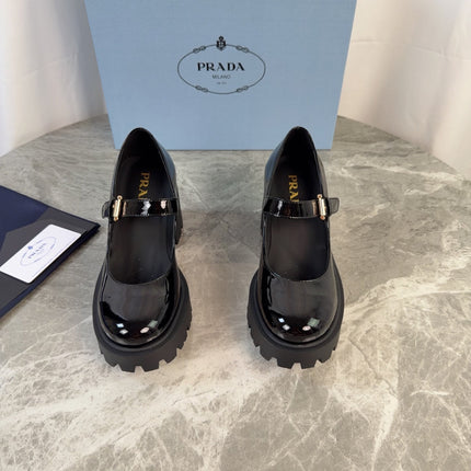 PRADA 26S MARY JANE PUMPS 85 MM IN BLACK PATENT CALFSKIN
