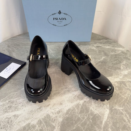 PRADA 26S MARY JANE PUMPS 85 MM IN BLACK PATENT CALFSKIN