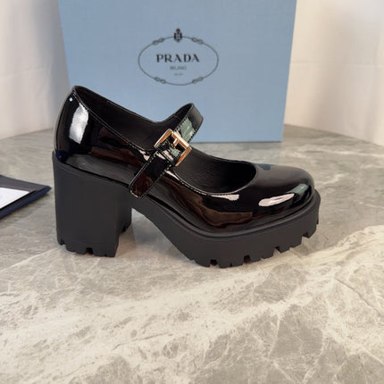 PRADA 26S MARY JANE PUMPS 85 MM IN BLACK PATENT CALFSKIN