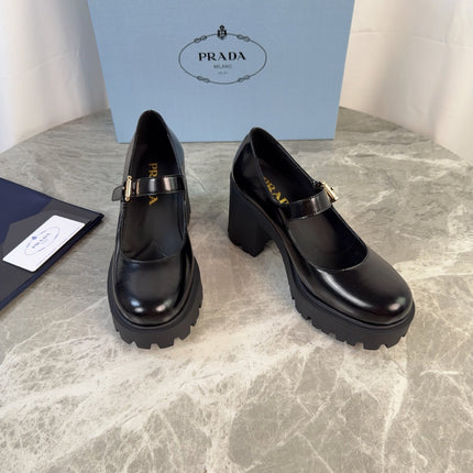 PRADA 26S MARY JANE PUMPS 85 MM IN BLACK CALFSKIN