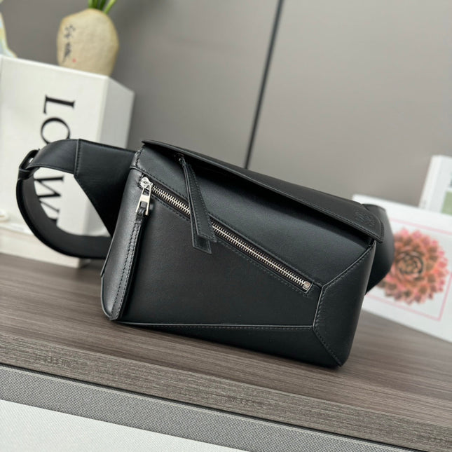 LOEWE 26S PUZZLE EDGE MEDIUM BAG 24 IN BLACK CALFSKIN