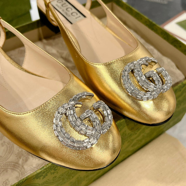 METALIC SLINGBACK FLATS IN GOLD CALFSKIN
