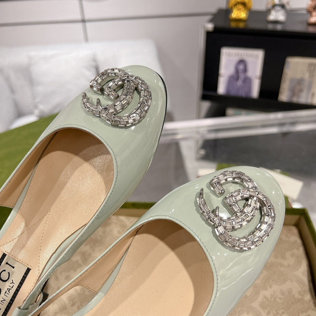 GG CRYSTALS SLINGBACK BALLET SAGE CALFSKIN