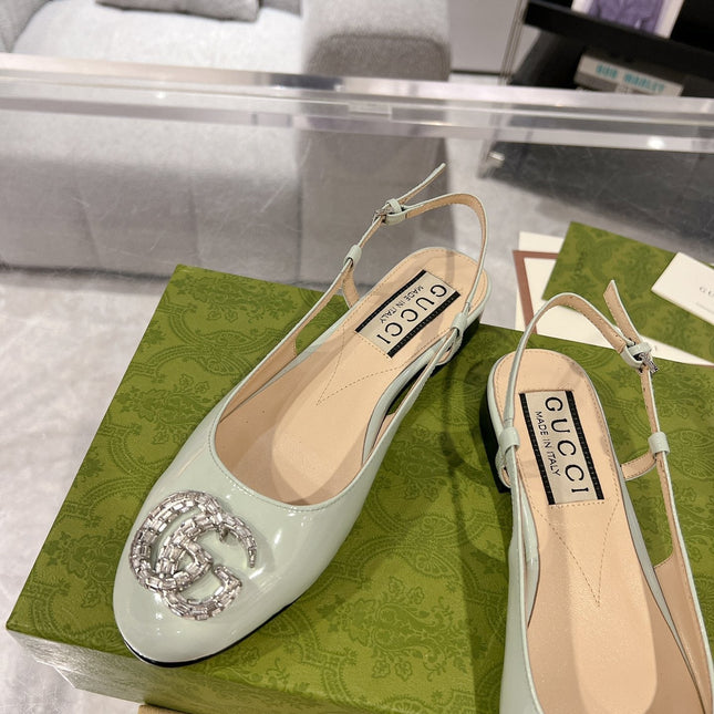 GG CRYSTALS SLINGBACK BALLET SAGE CALFSKIN
